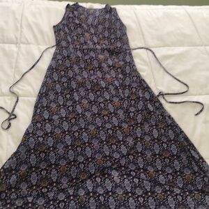 Allison Joy high low Vneck  summer dress with wrap around belt navy with design